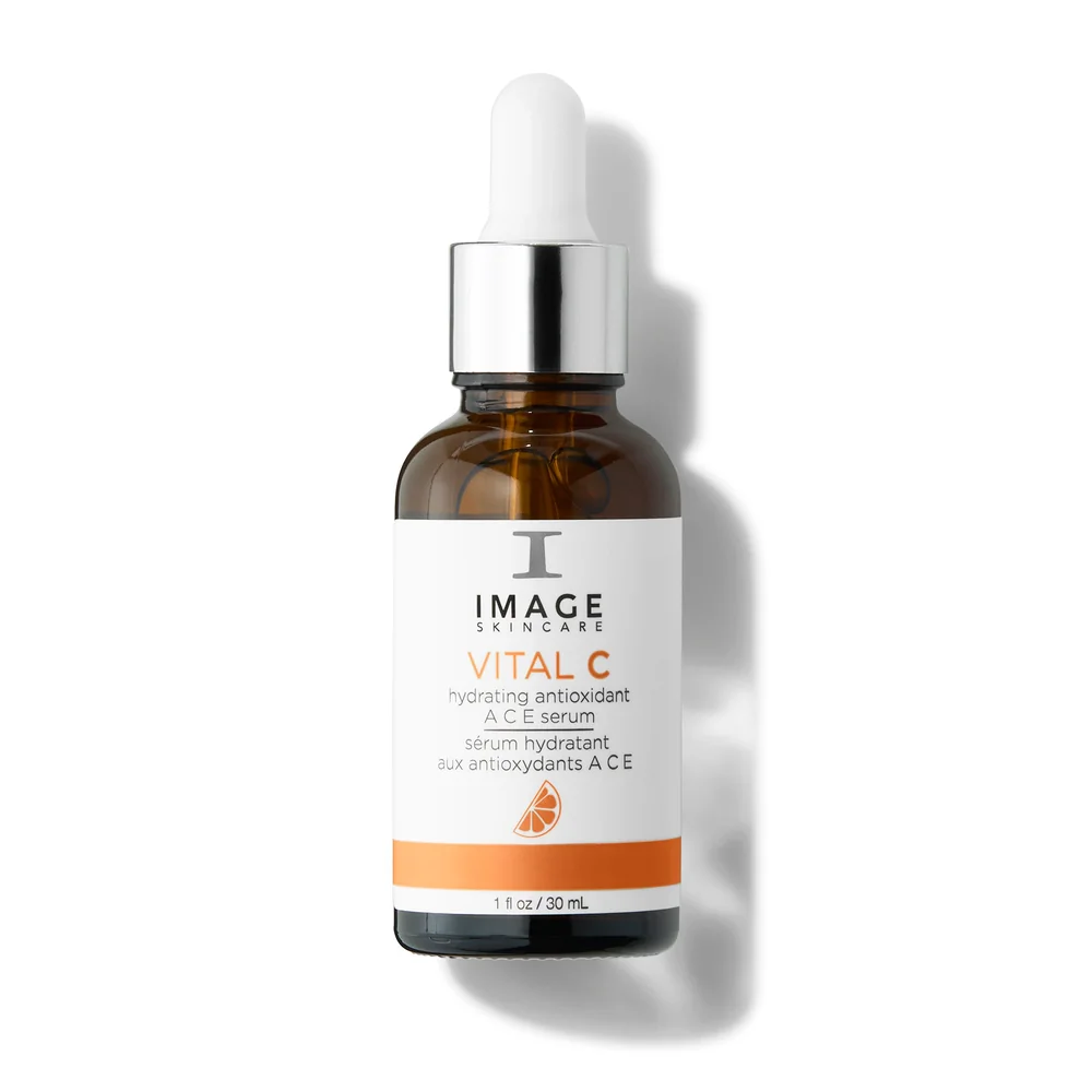 An amber glass dropper bottle from the VITAL C line, with a white and orange label